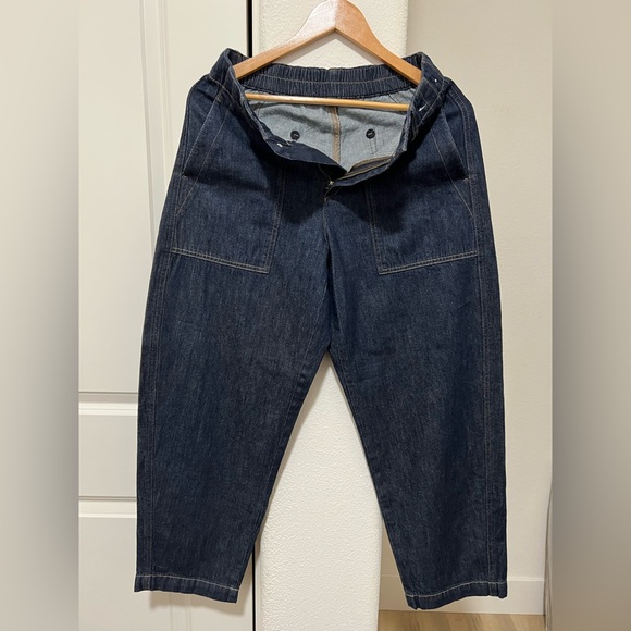 •NEW•UNIQLO 100% Cotton Elastic Waist Barrel Jeans - Picture 2 of 9